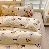 Tineit Cute Dog Bedding Set New Design Girls Ins Duvet Cover with Zipper No Filler Flat Sheet Pillowcase Queen Size Bed Linens