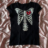 Tineit Harajuku trashy Y2K skeleton Graphics Kawaii Short Sleeve T-shirts Summer Emo girl Crop Tops Slim tops Streetwear Goth Baby Tee