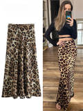 Tineit 2024 Summer Woman Leopard Print Skirt Vintage High Waist Loose Midi Skirts Chic Elegant Casual Streetwear Women's Skirt