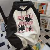 Tineit Streetwear Hoodie Women Clothing 2025 Cartoon Print Hooded Contrast Color Fashion Sweatshirts Ropa Mujer Casual Y2k Hoodies Tops