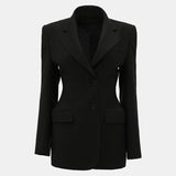 Tineit Office Women's Suit Jacket Notched Shoulder Pads Classic Single Breasted Pocket Blazer Female Casual 2025 Spring Tops Outwear