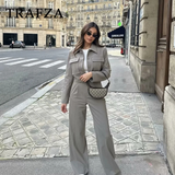 cold weather outfits Tineit 2024 Spring Summer Casual Women Solid Suits Fashion Streetwear Pockets Turn-down Collar Short Jackets+Chic Wide leg pants