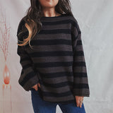 thanksgiving outfit Tineit Casual Knitted Striped Sweaters Women Vintage Loose Long Sleeve Pullover Sweater Female Autumn Thick Soft Versatile Knitwear