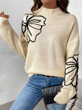 thanksgiving outfit Tineit Casual Knitted Turtleneck Sweaters Women Retro Loose Flower Printed Pullover Sweater Female Autumn Thin Chic Versatile Tops