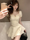 Tineit 2025 Summer Lolita Sweet 2 Piece Skirt Set Hot Girls Casual Crop Tops + Korean Fashion Slim Y2k Mini Skirt 2000s Vintage Skirt