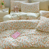 Tineit Floral Duvet Cover Set Ins Kids Adult Twin Queen Size Girls Boys Flat Sheet Pillowcase No Filler Soft Home Decor Bedding Set