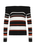 Tineit Off Shoulder Striped Print Sweaters