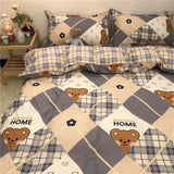 Tineit Korean Ins Black Flower Bedding Set Girl Orange Princess Style Sheet Cover Trellis Polyester Soft Bedclothes For Gitls Gift