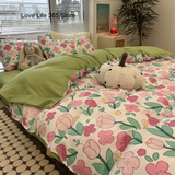 Tineit Pastoral Floral Rose Bedding Sets Flat Bed Sheet Duvet Cover Single Double Full Queen King Bedclothes Ins Pure Bedroom Linen