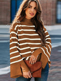 thanksgiving outfit Tineit Casual Striped Turtleneck Sweater Women Knitted Loose Long Sleeve Thin Pullover Sweaters Female Autumn Chic All-matching Outwear