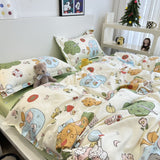 Tineit Ins Cream Duvet Cover Set No Filler Flat Sheet Pillowcase Twin Queen Size Adult Kids Cartoon New Bedspread Soft Home Textile