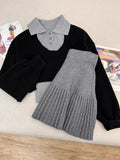 Tineit Woman Harajuku Knitted 3 Piece Set Spicy Girls Slim Vest + Black Short Tops + Y2k E-girls Mini Skirt Korean Fashion Suit Chic