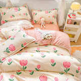 Tineit Princess Style Bedding Set Girls Twin Queen Full Size Duvet Cover Set Bed Flat Sheet Pillowcase Kids Adult Pink Letter Bed Linen