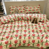 Tineit Rabbit Bedding Set Cute Sweetheart Spring Soft Flat Sheet Duvet Cover Pillowcase Single Double Queen Size Bed Linen