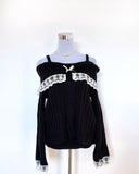 Tineit Y2K Winter's Black Knitwear Cute girly knitwear Korean 2000s aesthetic long sleeve knitwear with one shoulder off the shoulder