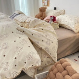 Tineit Bedding Set  Girls Cherry  Soft Washed Cotton Bed Sheet Queen King Size Duvet Set  Comforter Set Pillowcase Bed Linens