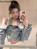 Tineit Harajuku Denim Jackets Women Clothing Streetwear Chic Sexy Outwear Crop Tops Off Shoulder Casual Backless Y2k Coats Ropa Mujer