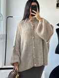 Tineit Casual Solid Cardigan Women Sweater Office Long Lantern Sleeve Oversized O-neck Pullover Long Sleeve Top 2025 Autumn Jumpers