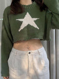 Tineit Vintage Star Jacquard Cropped Sweater