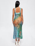 Tineit 2024 New Cut Out Lace Spaghetti Ombre Maxi Dress