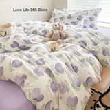 Tineit INS Cute Little Dog Teddy Double Layer Bedding Set Lovely Cartoon Animal Brown Sheet With Pillowcases Quilt Dormitory For Kids