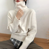 thanksgiving outfit Tineit Zoki Autumn Warm Turtle Neck Sweater Women Fashion Korean Solid Knitted Basic Pullovers Loose O Neck Long Sleeve Female Jumper