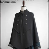 Tineit Japanese Women Clothing Autumn Winter Women's Cape Windbreaker Coat Gothic Stand Collar Double-breasted Harajuku Cloak Jacket