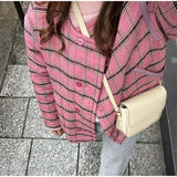 Tineit Casual Plaid Padded Coats Women Vintage O-neck Button Pockets Long Sleeve Quilted Jackets 2024 Autumn Winter Lady Cotton Outwear