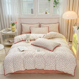 Tineit INS Girls Cherry Bedding Set Soft Washed Cotton Bed Sheet Queen King Size Simple Quilt Cover Pillowcase Bed Linens