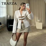 cold weather outfits Tineit 2024 Spring Summer Casual Belt Women Jackets Fashion Vintage Solid V Neck Chic Slim Coats Streetwear Female Outwears