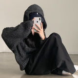 Tineit Cable Knit Oversized Zip Up Hooded Cardigan