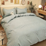 Tineit Ins Grey Grid Duvet Cover Set with Flat Sheet Pillowcase Simple Bedding Set Boys Girls Single Double Queen Size Home Textile