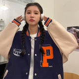 Tineit 2024 Fall Fashion Vintage 90's Varsity Jacket