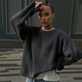 Tineit Knit Striped Women Sweaters Pullover O-neck Oversized Fashion 2025 Autumn Chic Female Solid Vintage Jumpers Tops Basic Outwear