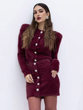 Tineit Knitted Cardigans Skirt Set Women Single Breasted Long Sleeve Short Sweater Mini Skirts Suits Female 2 Pieces Casual Red Outfits