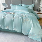 Tineit Fresh 120 Cotton Four-Piece Set Girl's Heart Butterfly Embroidered Cotton Quilt Cover Fitted Sheet Bare Sleeping Bedding