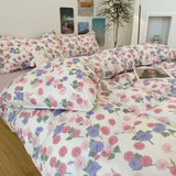 Tineit Floral Bedding Set Korean Style Twin Double Size Duvet Cover No Filling Pillowcases Sheet Fashion Boys Girls Gift Home Textile