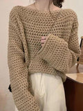 Tineit Solid Crochet Loose Knit Sweater