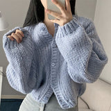 Tineit Round Neck Lantern Sleeve Knitted Cardigan