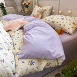 Tineit Floral Bedding Set Ins Lilac Duvet Cover with Zipper No Filler Flat Sheet Pillowcase Twin Full Queen Size Girls Bed Linens