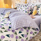 Tineit Blue Floral Duvet Cover Set with Pillowcase Bed Sheet No Filler 2024 New Single Double Queen Size Bedding Linens Fashion