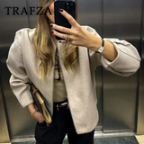 cold weather outfits Tineit 2024 Autumn Winter Women Casual Solid Jackets Fashion Zipper V Neck Pleated Streetwear Elegant Ladies Jackets