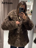 Tineit Vintage Women's Fluffy Fur Coat Loose Lapel Long Sleeve Female Furry Jacket 2024 Autumn Winter Lady Street Solid Thicken Outwear