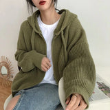 thanksgiving outfit Tineit Zipper Cardigan Sweater Women Knit Fall Winter Long Sleeve Harajuku Y2K Solid Jumper Loose Lazy Warm Vintage Basic Female Hoodie