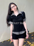 Tineit Summer American Style Vintage Black Tops Spicy Girls Plaid Design Fashion Tops Woman Streetwear Casual Korean Y2k Tees Chic