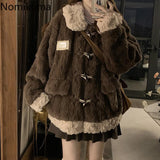 Tineit Autumn Winter Clothing 2025 Vintage Lamb Wool Coat for Women Oversized Tops Fashion Korean Outwear Casual Furry Thicked Jackets