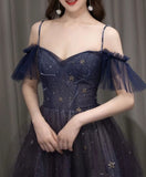 Tineit Dark starry sky purple tulle long prom dress purple evening dress BD  (PRE-ORDER)