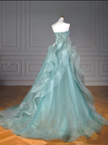 Tineit Pretty Ball Gown Sweetheart Tulle Green Long Evening Dress Prom Dresses With Ruffles (PRE-ORDER)