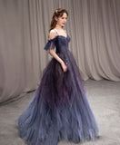 Tineit Dark starry sky purple tulle long prom dress purple evening dress BD  (PRE-ORDER)