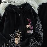 Tineit Spider Print Harajuku Sweatshirts Coats Women Clothes Streetwear BF Hoodies Chic Hooded Y2k Tops Casual Zipper Oversized Hoodie